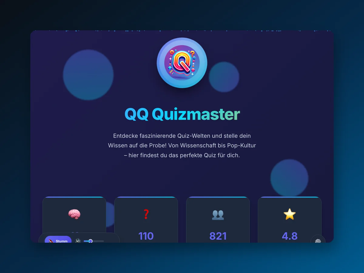 Home page of the quiz game QQ Quizmaster